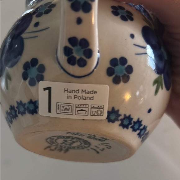 Authentic Polish Pottery Blue Floral Ceramic Mug - Picture 6 of 6